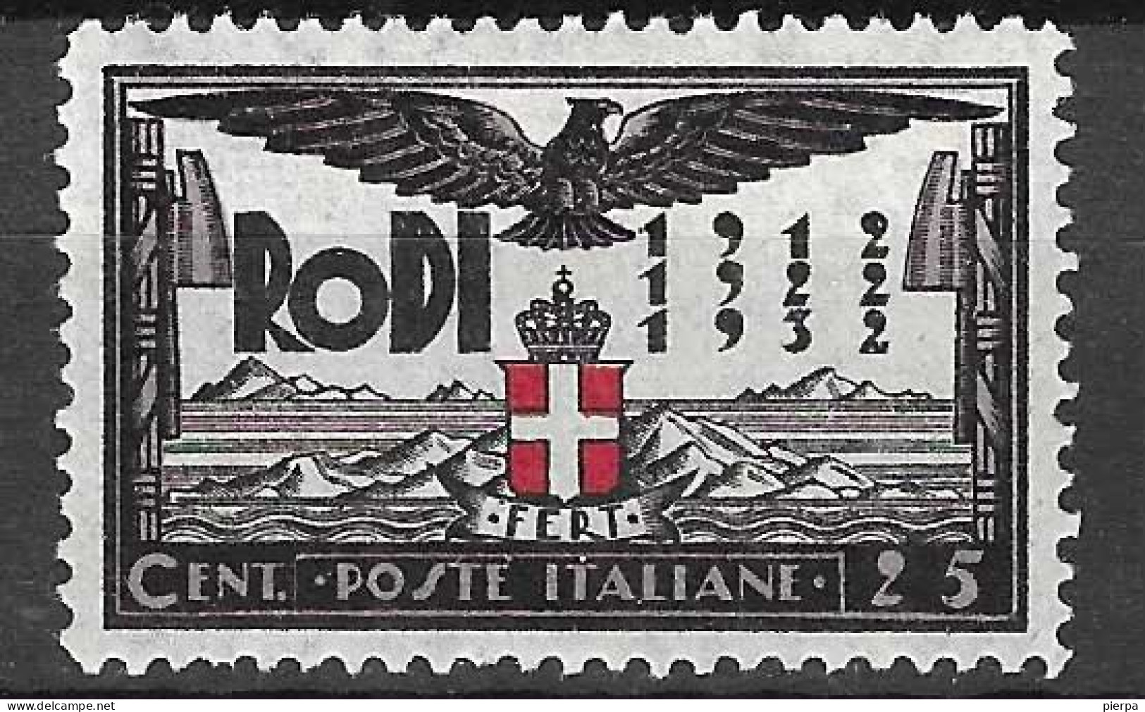 RODI - 1932 - 20* OCCUPAZIONE ITALIANA - CENT. 25 - NUOVO MNH**  (YVERT 42- MICHEL 126 - SS 68) - Egeo (Rodi)