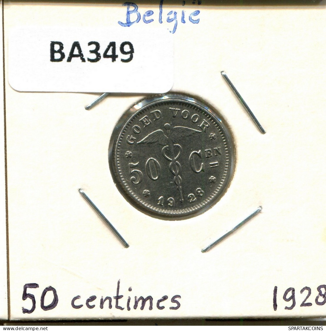 50 CENTIMES 1928 DUTCH Text BELGIQUE BELGIUM Pièce #BA349.F.A - 50 Cent