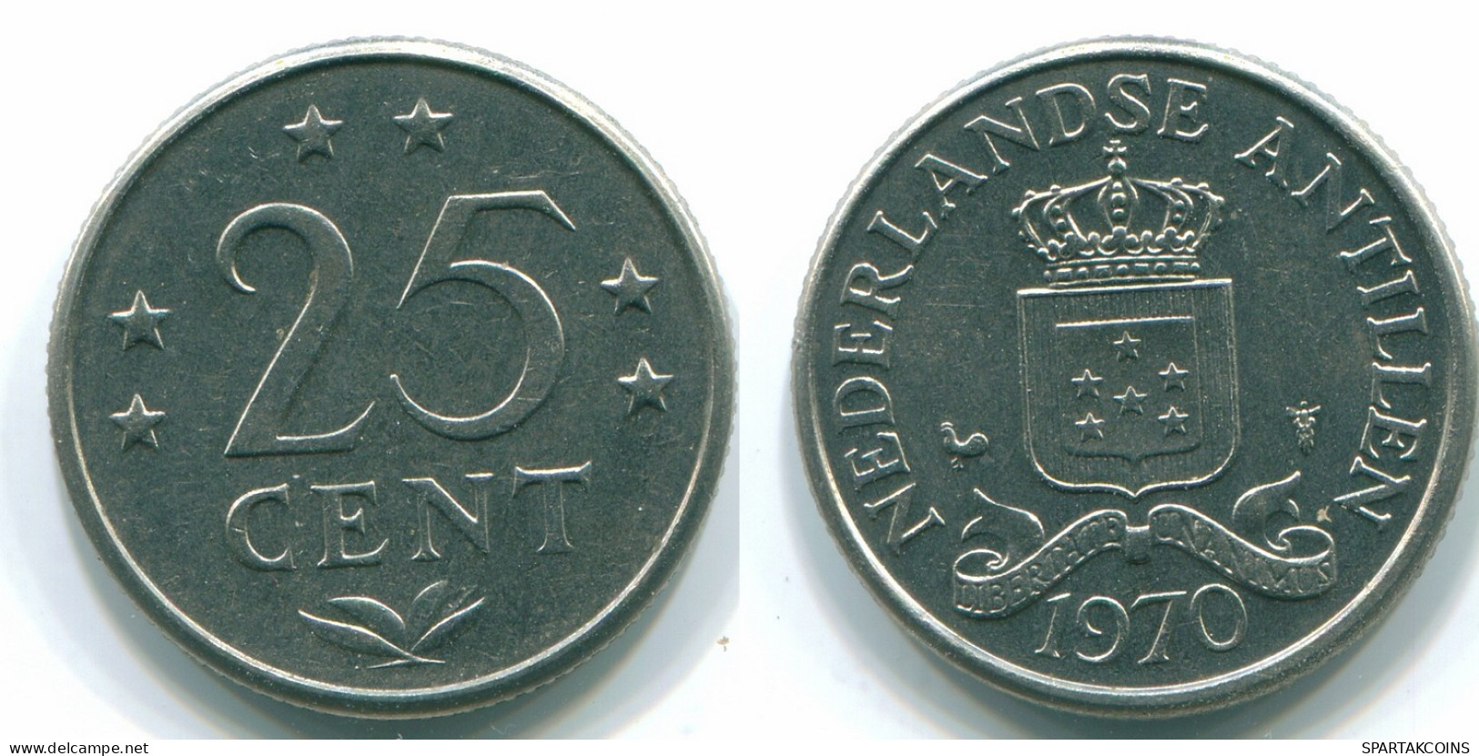 25 CENTS 1970 NETHERLANDS ANTILLES Nickel Colonial Coin #S11434.U.A - Antilles Néerlandaises