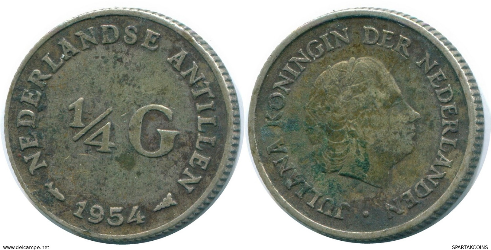 1/4 GULDEN 1954 ANTILLES NÉERLANDAISES ARGENT Colonial Pièce #NL10891.4.F.A - Antilles Néerlandaises