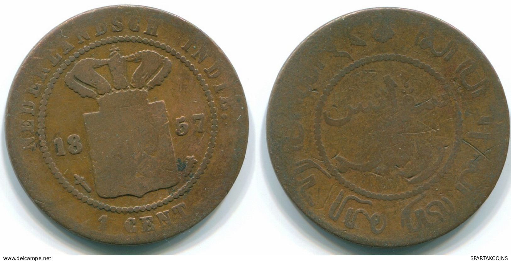 1 CENT 1857 NETHERLANDS EAST INDIES INDONESIA Copper Colonial Coin #S10037.U.A - Indes Neerlandesas