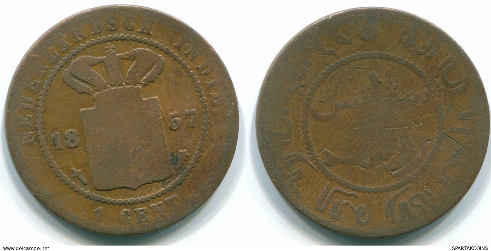 1 CENT 1857 NETHERLANDS EAST INDIES INDONESIA Copper Colonial Coin #S10037.U.A - Niederländisch-Indien