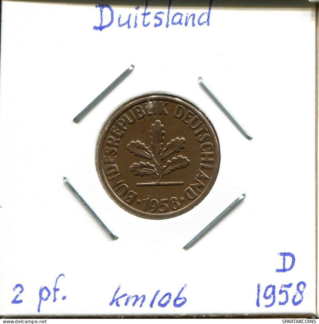 2 PFENNIG 1958 D WEST & UNIFIED GERMANY Coin #DC166.U.A - 2 Pfennig