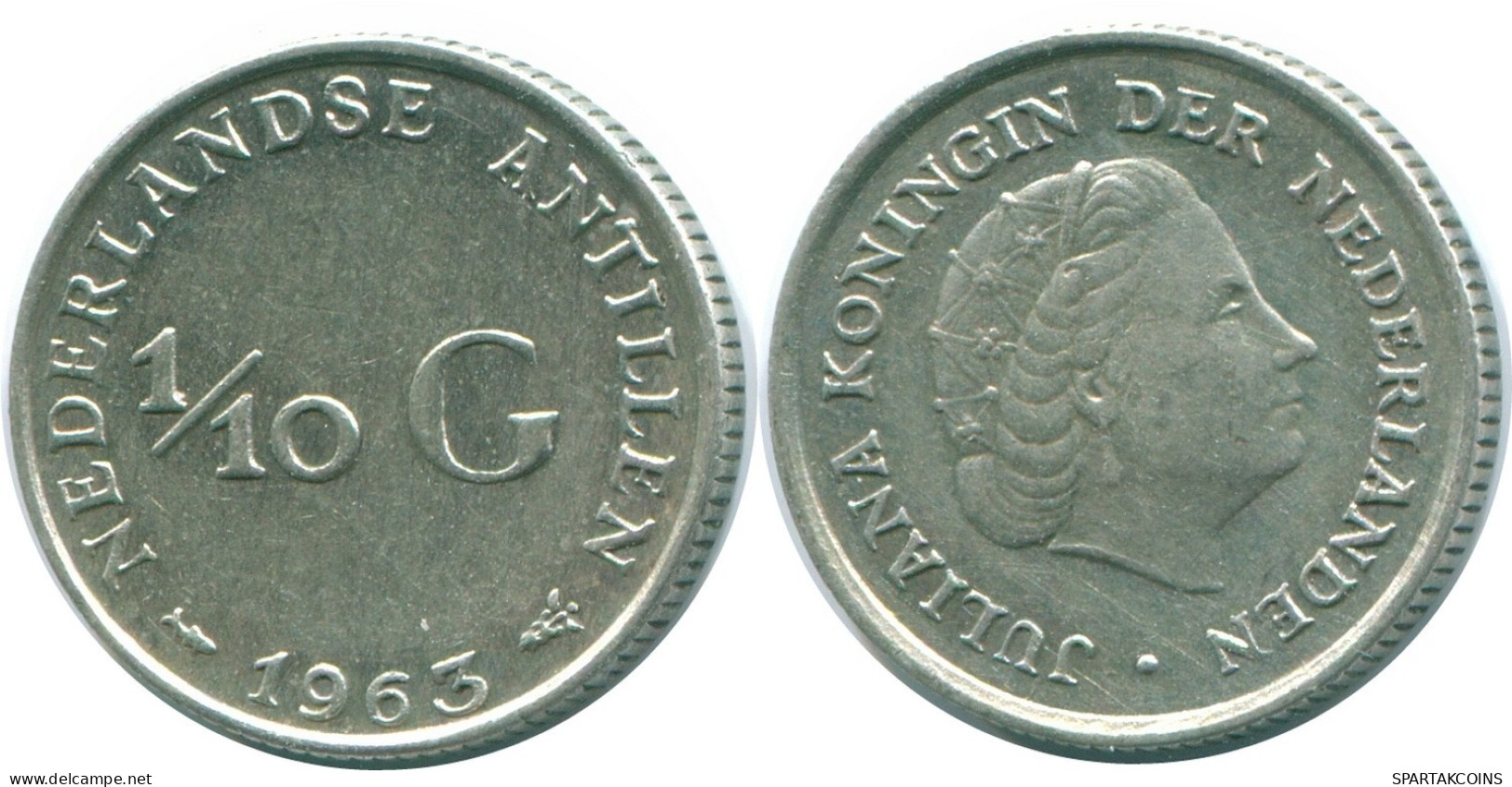 1/10 GULDEN 1963 ANTILLES NÉERLANDAISES ARGENT Colonial Pièce #NL12518.3.F.A - Antilles Néerlandaises