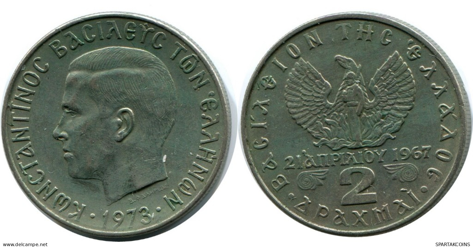 2 DRACHMES 1973 GRÈCE GREECE Pièce Constantine II #AH718.F.A - Griekenland