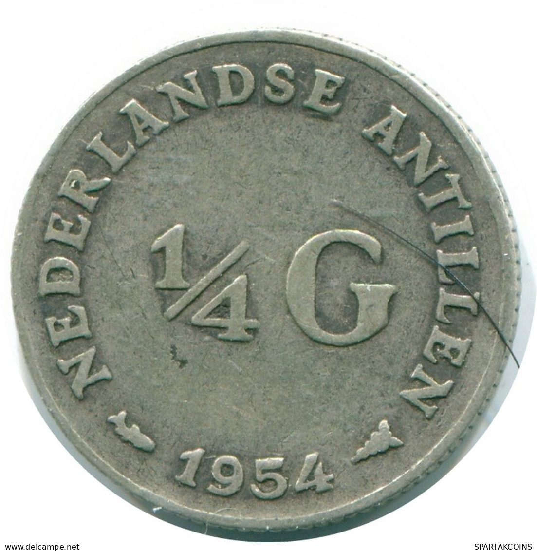 1/4 GULDEN 1954 NIEDERLÄNDISCHE ANTILLEN SILBER Koloniale Münze #NL10869.4.D.A - Niederländische Antillen