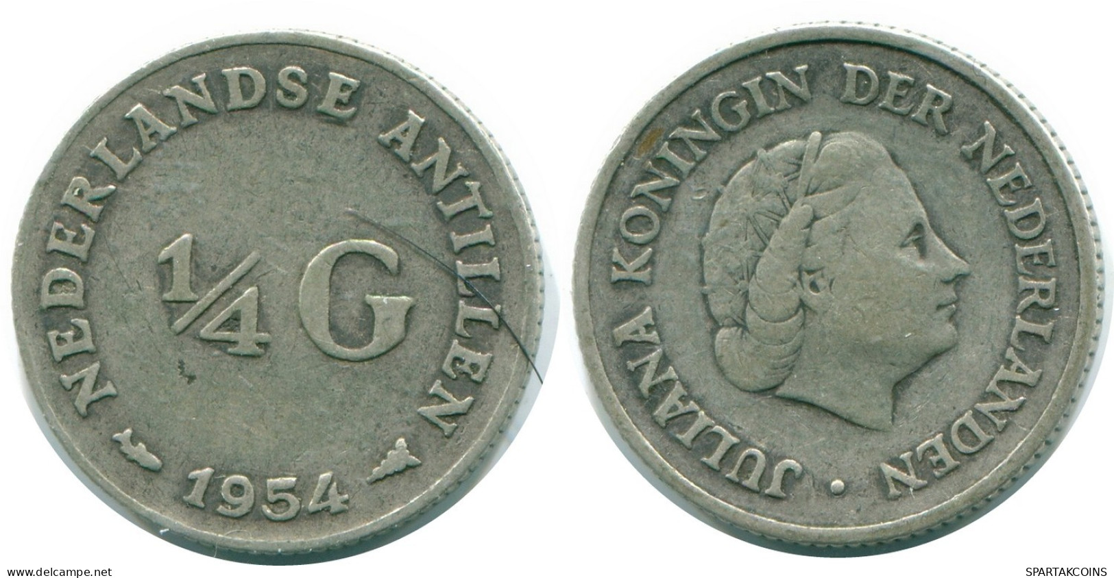 1/4 GULDEN 1954 NIEDERLÄNDISCHE ANTILLEN SILBER Koloniale Münze #NL10869.4.D.A - Antilles Néerlandaises
