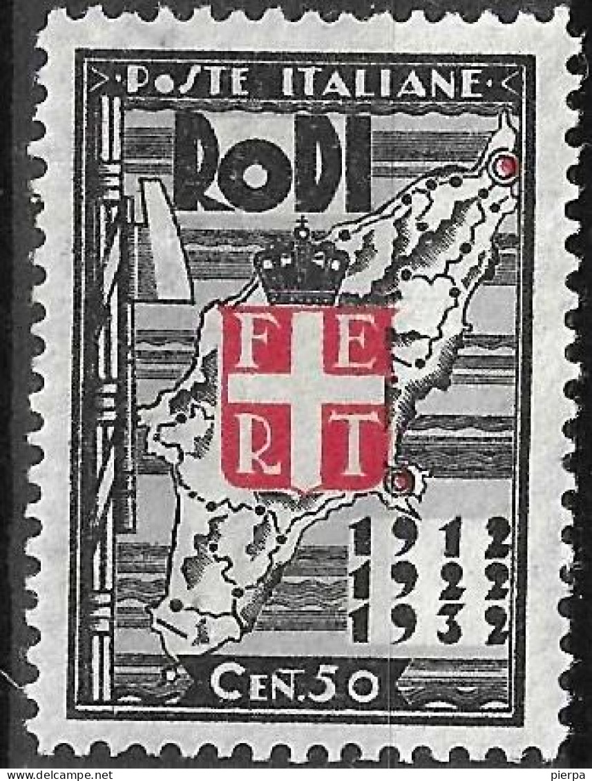 RODI - 1932 - 20* OCCUPAZIONE ITALIANA - CENT. 50 - NUOVO MNH**  (YVERT 44- MICHEL 128 - SS 70) - Egeo (Rodi)