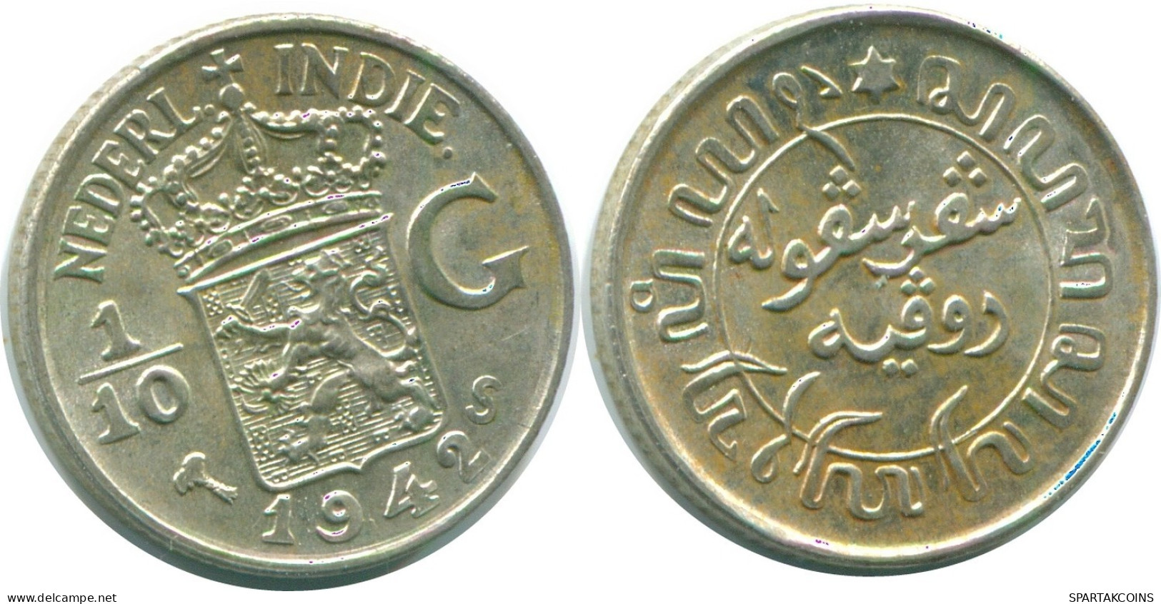 1/10 GULDEN 1942 NIEDERLANDE OSTINDIEN SILBER Koloniale Münze #NL13901.3.D.A - Niederländisch-Indien