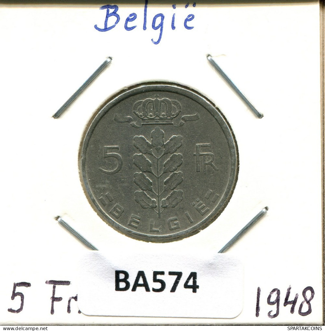 5 FRANCS 1948 DUTCH Text BÉLGICA BELGIUM Moneda #BA574.E.A - 5 Franc