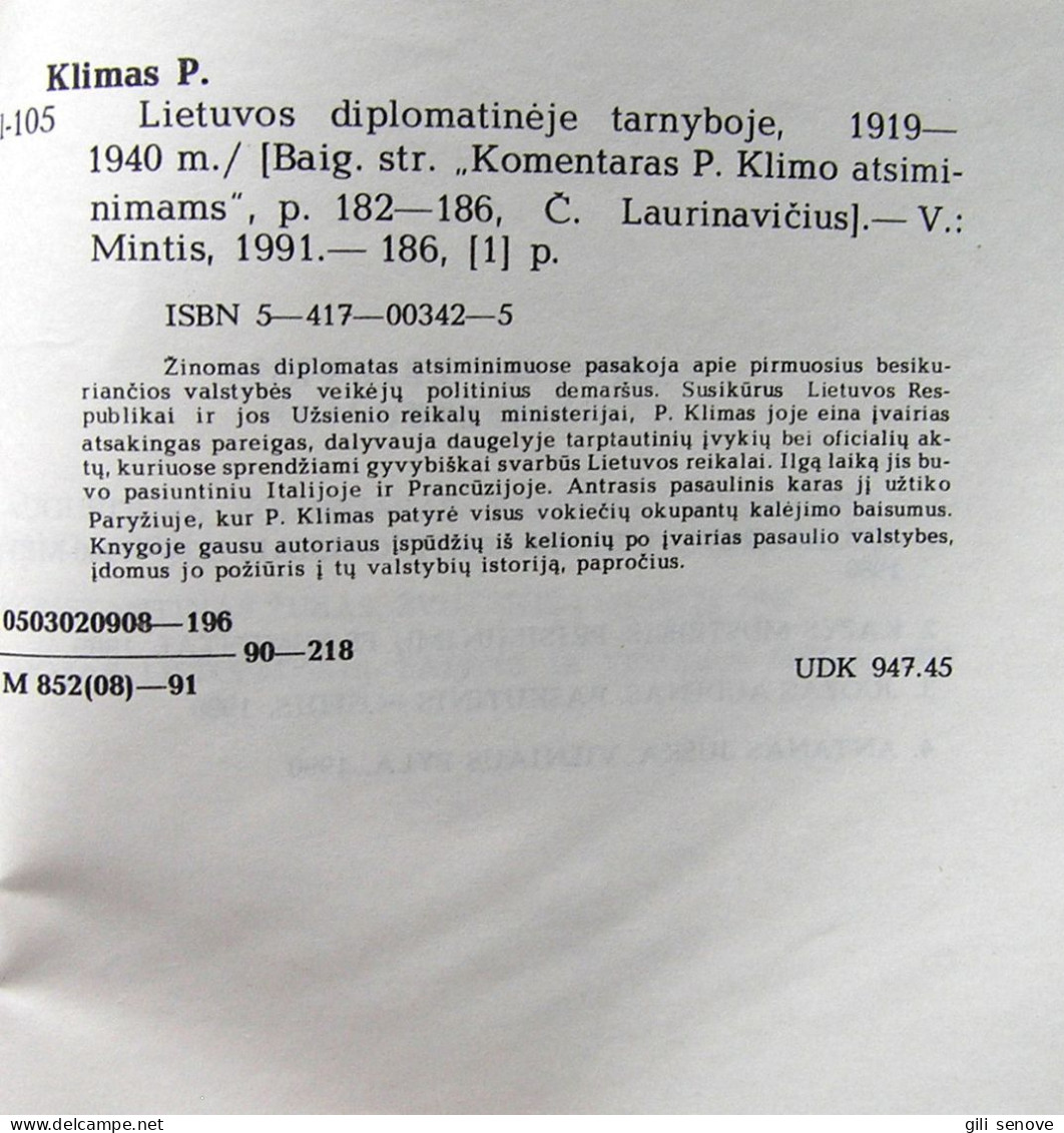 Lithuanian Book / Lietuvos Diplomatinėje Tarnyboje 1991 - Culture