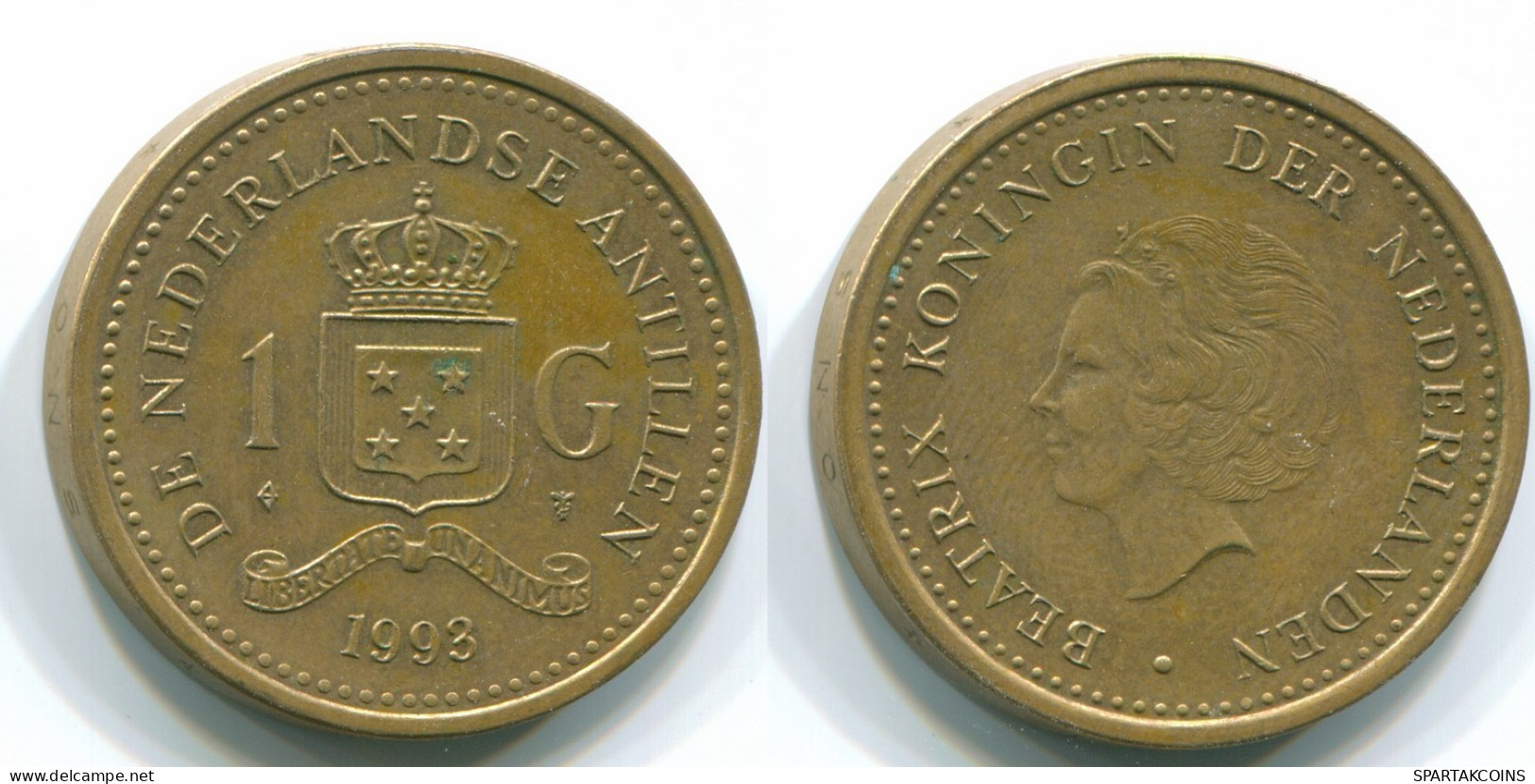 1 GULDEN 1993 NETHERLANDS ANTILLES Aureate Steel Colonial Coin #S12158.U.A - Niederländische Antillen