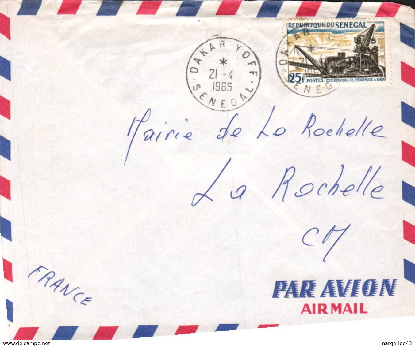 SENEGAL SEUL SUR  LETTRE POUR LA FRANCE 1965 - Sénégal (1960-...)