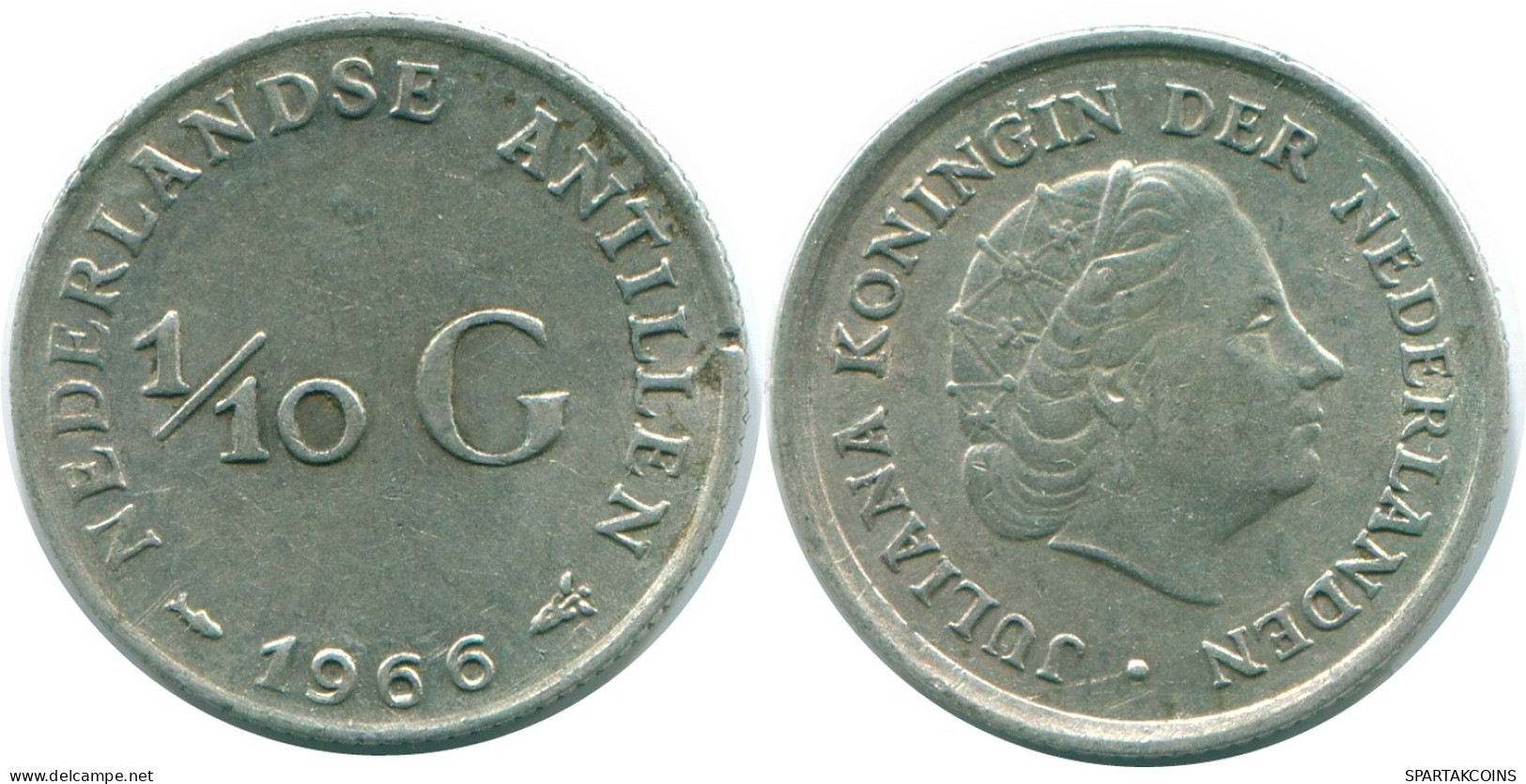 1/10 GULDEN 1966 NETHERLANDS ANTILLES SILVER Colonial Coin #NL12897.3.U.A - Antilles Néerlandaises