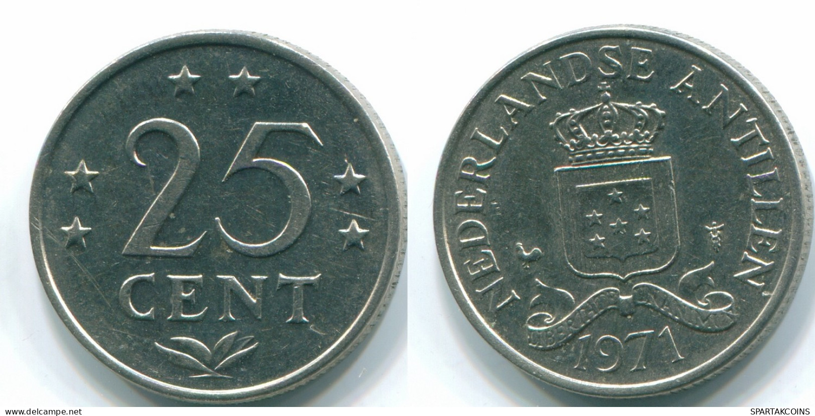 25 CENTS 1971 ANTILLES NÉERLANDAISES Nickel Colonial Pièce #S11502.F.A - Antilles Néerlandaises