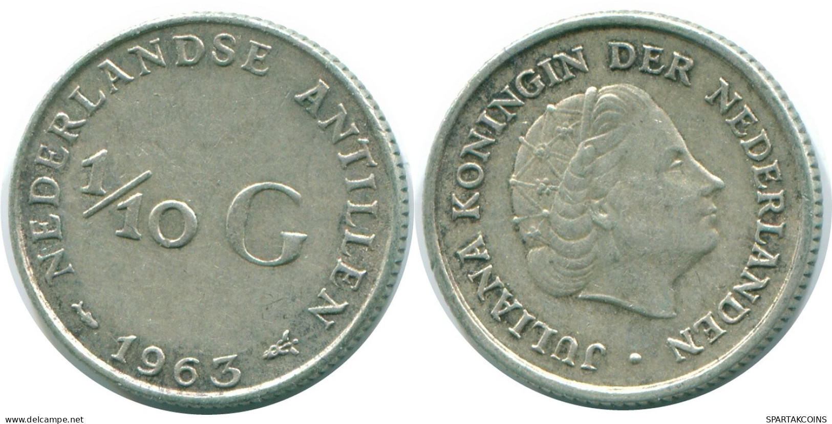 1/10 GULDEN 1963 NETHERLANDS ANTILLES SILVER Colonial Coin #NL12524.3.U.A - Antilles Néerlandaises