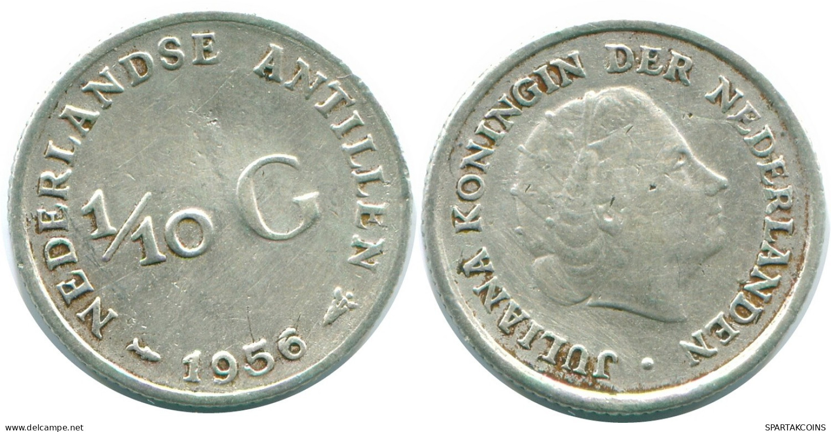 1/10 GULDEN 1956 NETHERLANDS ANTILLES SILVER Colonial Coin #NL12088.3.U.A - Niederländische Antillen