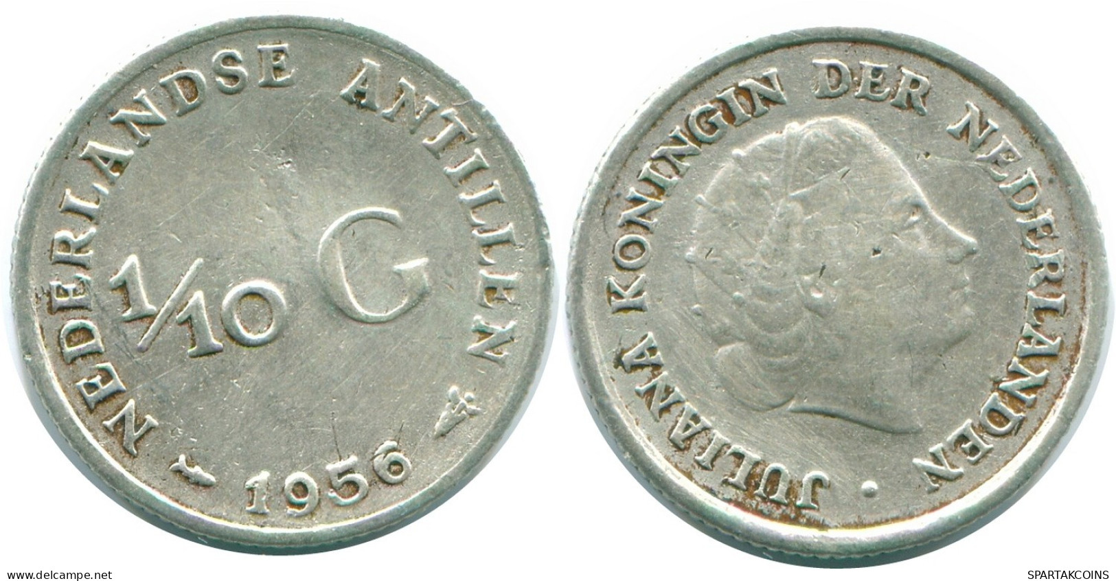 1/10 GULDEN 1956 NETHERLANDS ANTILLES SILVER Colonial Coin #NL12088.3.U.A - Netherlands Antilles