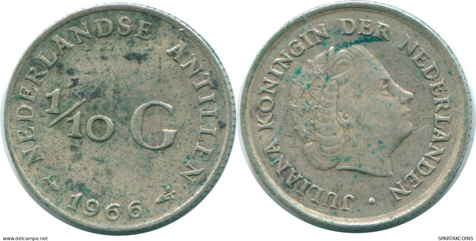 1/10 GULDEN 1966 ANTILLAS NEERLANDESAS PLATA Colonial Moneda #NL12807.3.E.A - Antilles Néerlandaises