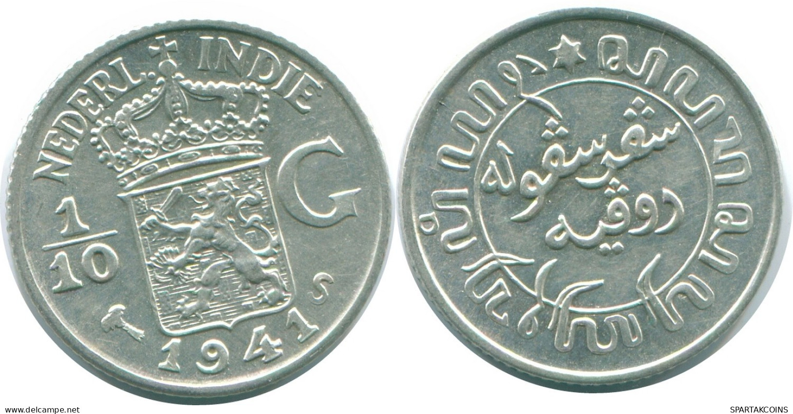 1/10 GULDEN 1941 S NIEDERLANDE OSTINDIEN SILBER Koloniale Münze #NL13784.3.D.A - Niederländisch-Indien