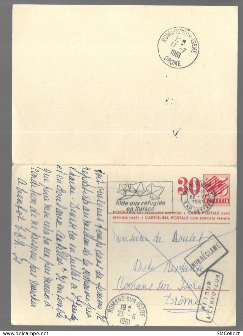 Suisse. Entier Postal 25 Rappen Surchargé 30 Rappen Avec Carte Réponse. Cachet "Aide Aux Réfugiés En Suisse" (GF3909) - Stamped Stationery
