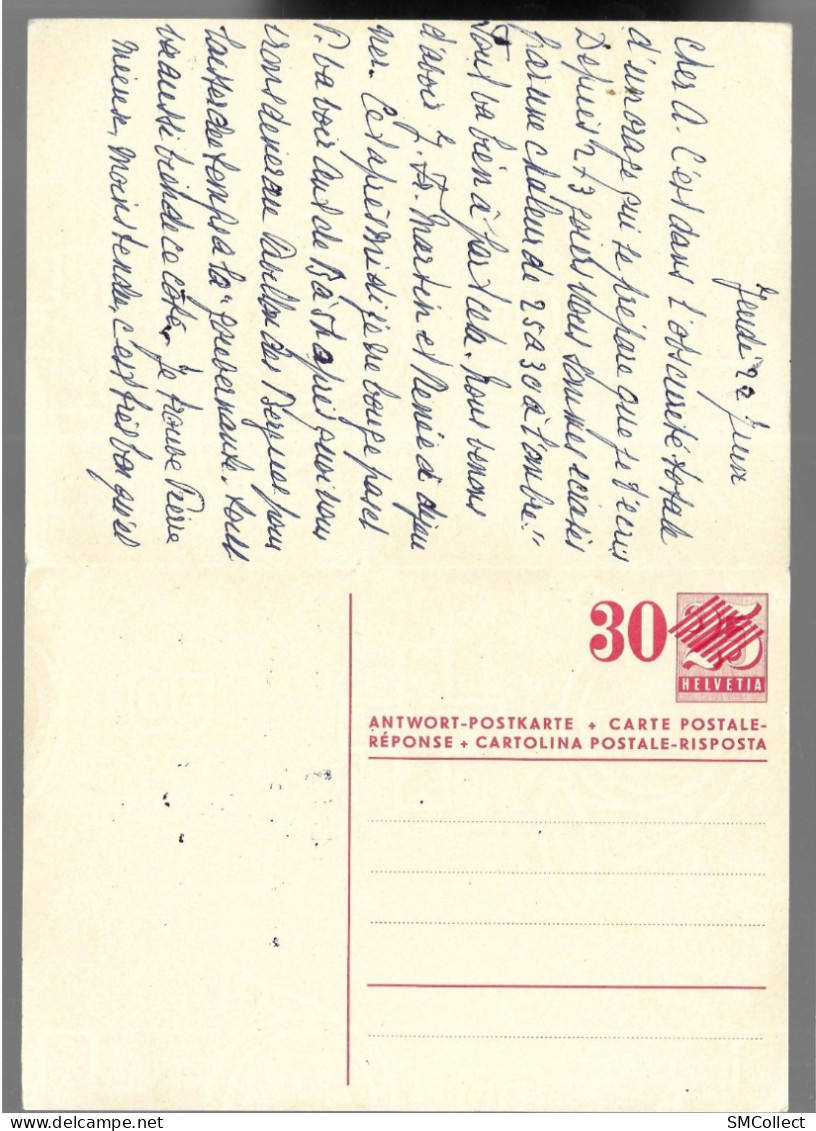 Suisse. Entier Postal 25 Rappen Surchargé 30 Rappen Avec Carte Réponse. Cachet "Aide Aux Réfugiés En Suisse" (GF3909) - Enteros Postales