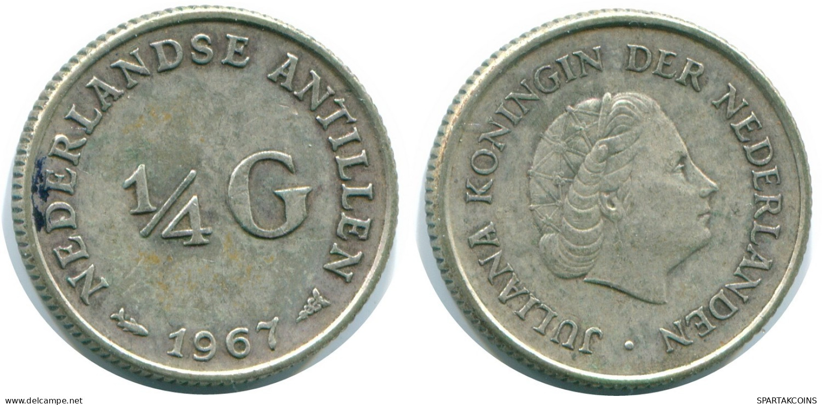 1/4 GULDEN 1967 ANTILLES NÉERLANDAISES ARGENT Colonial Pièce #NL11556.4.F.A - Netherlands Antilles