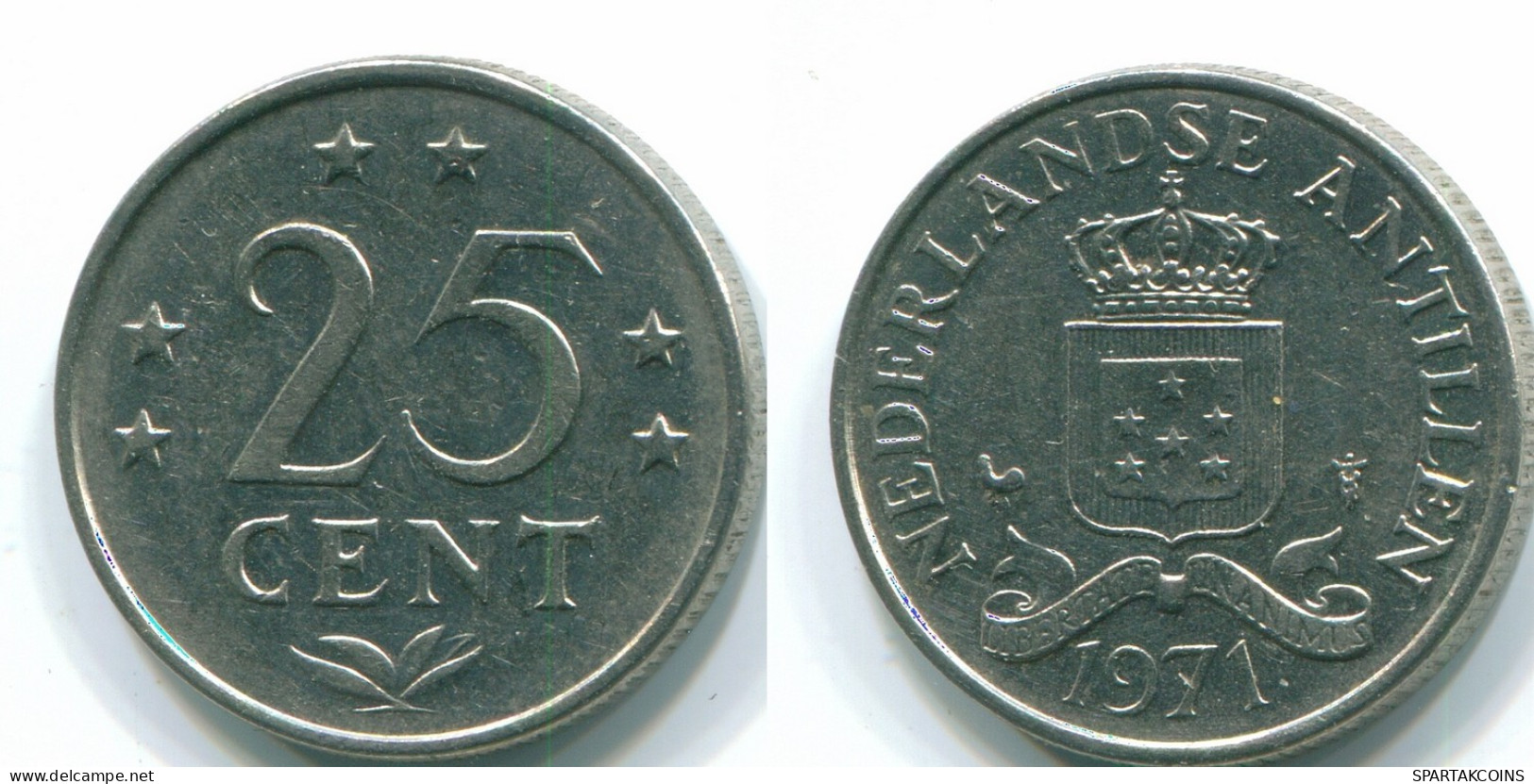 25 CENTS 1971 ANTILLES NÉERLANDAISES Nickel Colonial Pièce #S11485.F.A - Niederländische Antillen