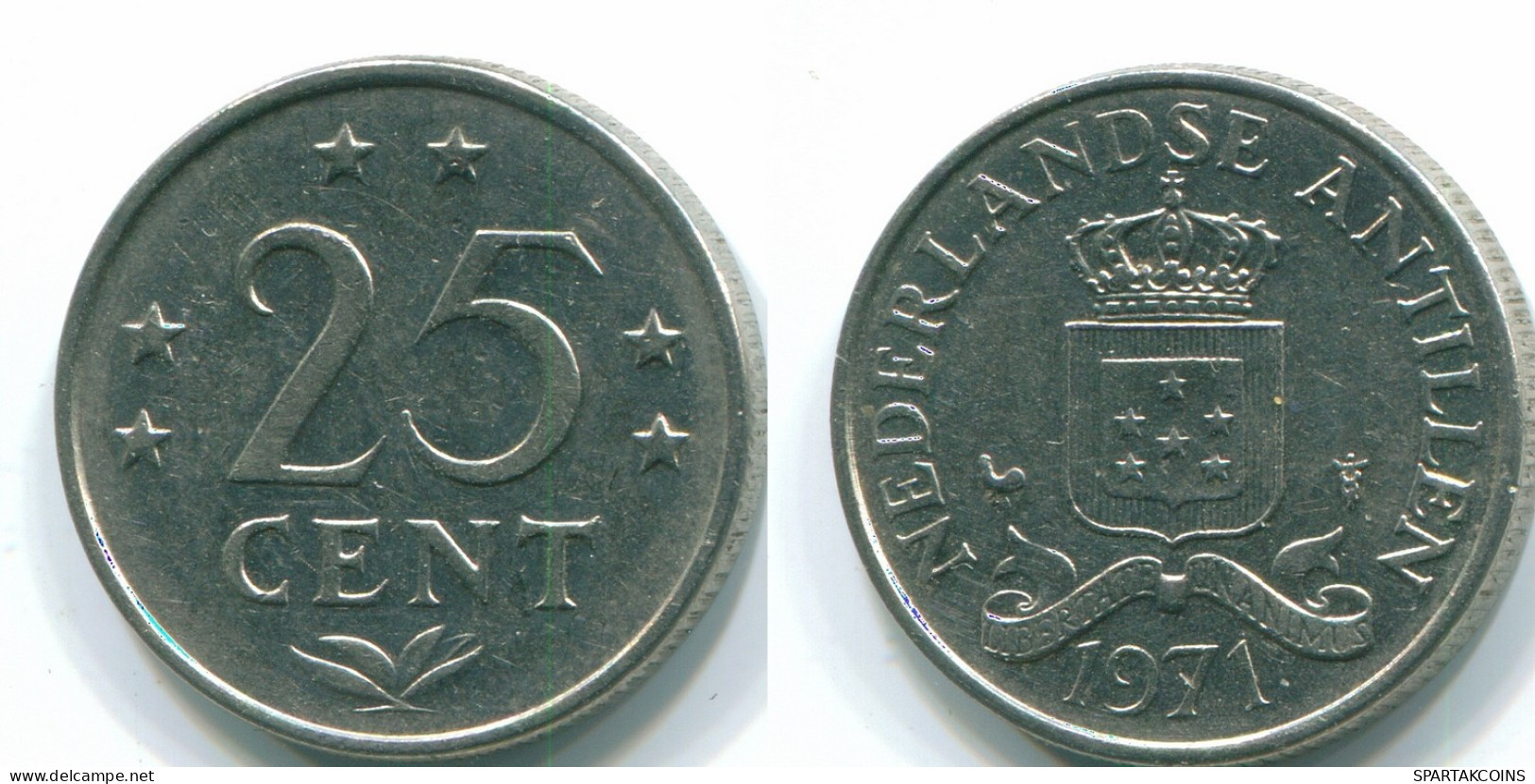 25 CENTS 1971 ANTILLES NÉERLANDAISES Nickel Colonial Pièce #S11485.F.A - Antilles Néerlandaises