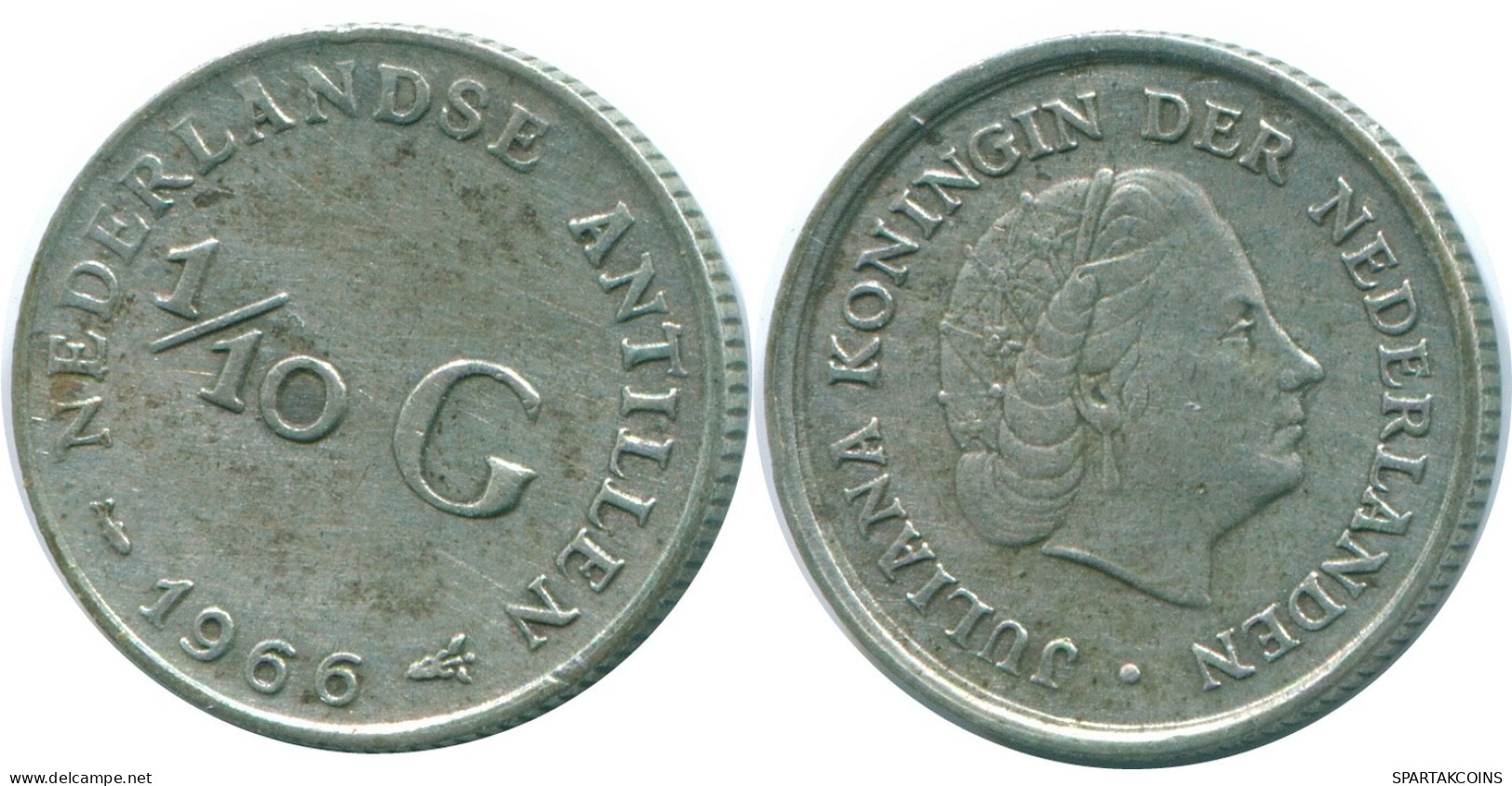 1/10 GULDEN 1966 NETHERLANDS ANTILLES SILVER Colonial Coin #NL12783.3.U.A - Antilles Néerlandaises