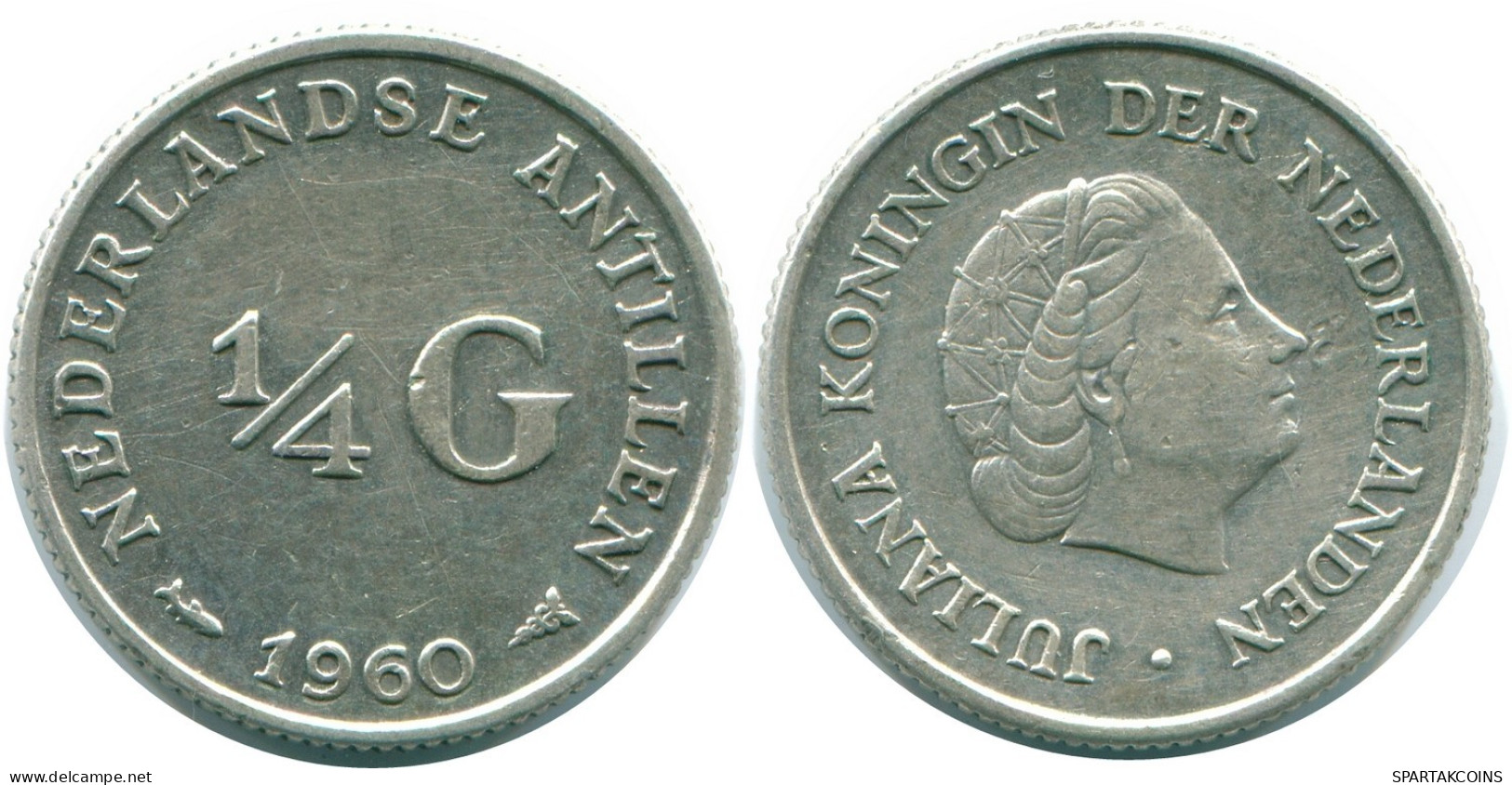 1/4 GULDEN 1960 NETHERLANDS ANTILLES SILVER Colonial Coin #NL11045.4.U.A - Niederländische Antillen
