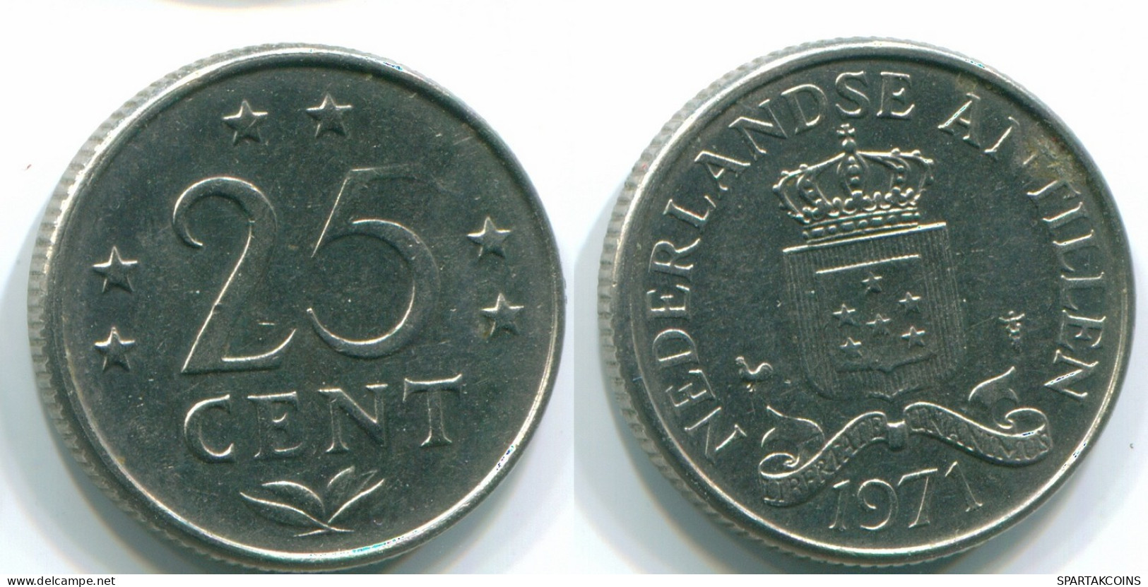25 CENTS 1971 ANTILLES NÉERLANDAISES Nickel Colonial Pièce #S11563.F.A - Antilles Néerlandaises