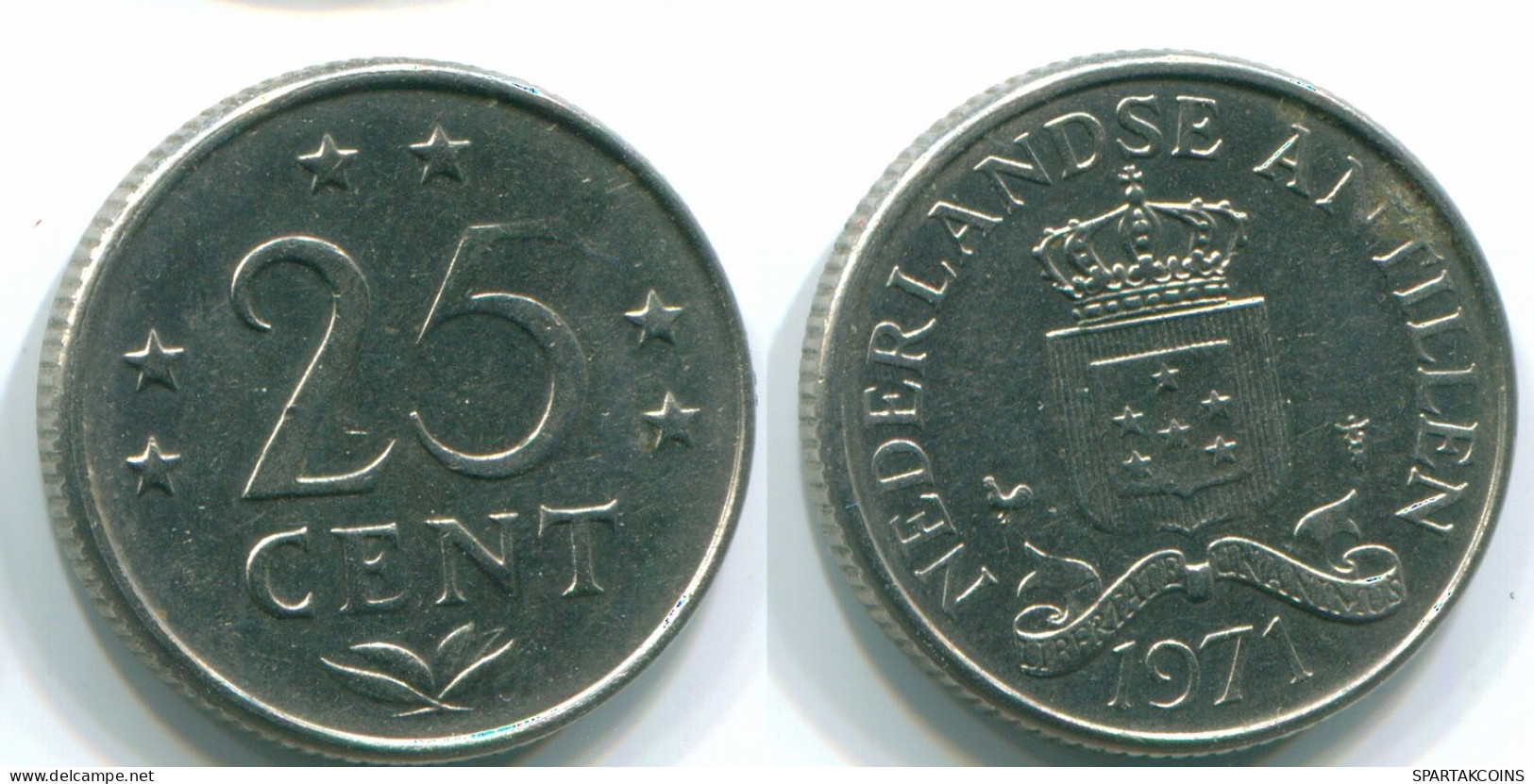 25 CENTS 1971 ANTILLES NÉERLANDAISES Nickel Colonial Pièce #S11563.F.A - Niederländische Antillen