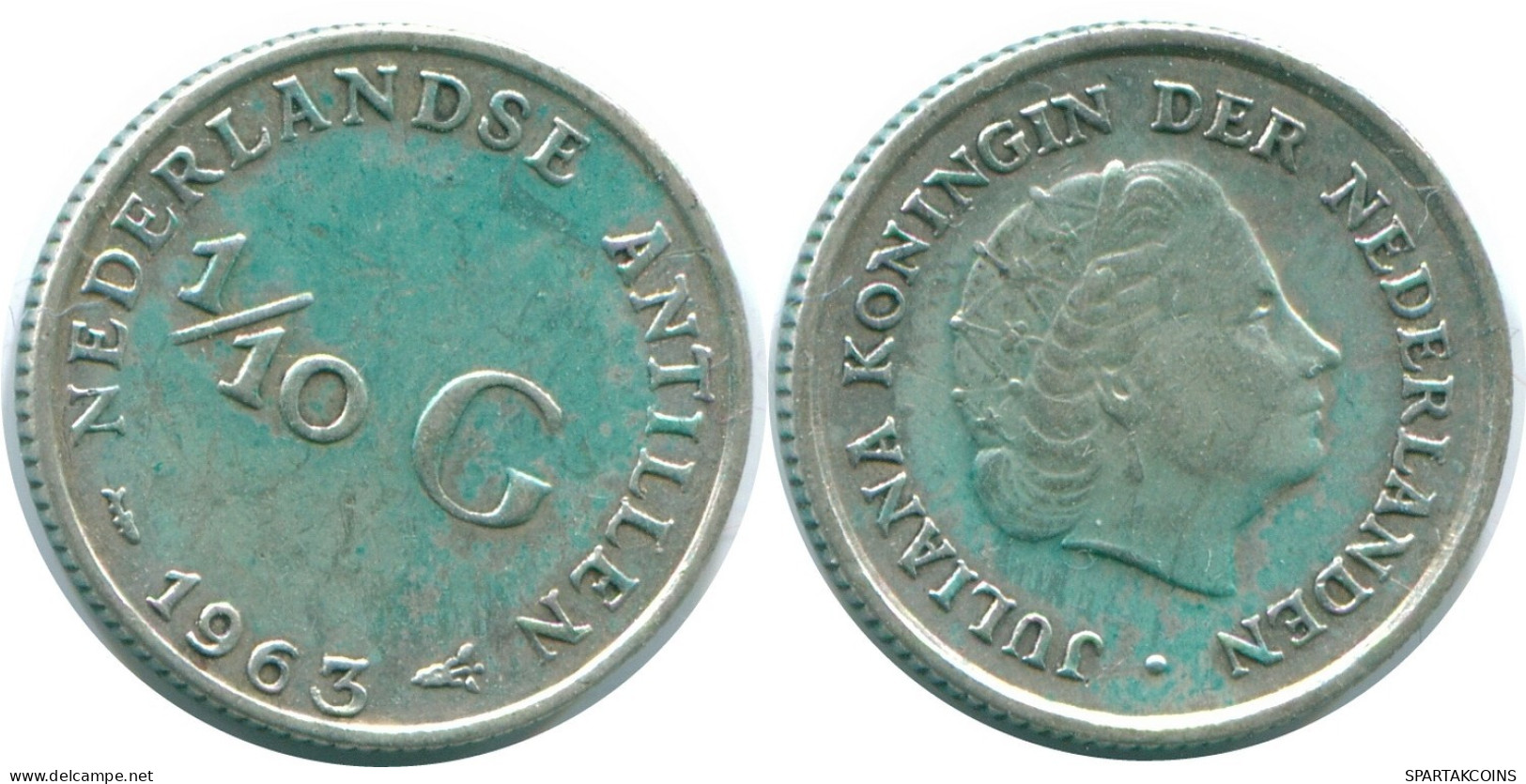 1/10 GULDEN 1963 ANTILLAS NEERLANDESAS PLATA Colonial Moneda #NL12493.3.E.A - Antilles Néerlandaises