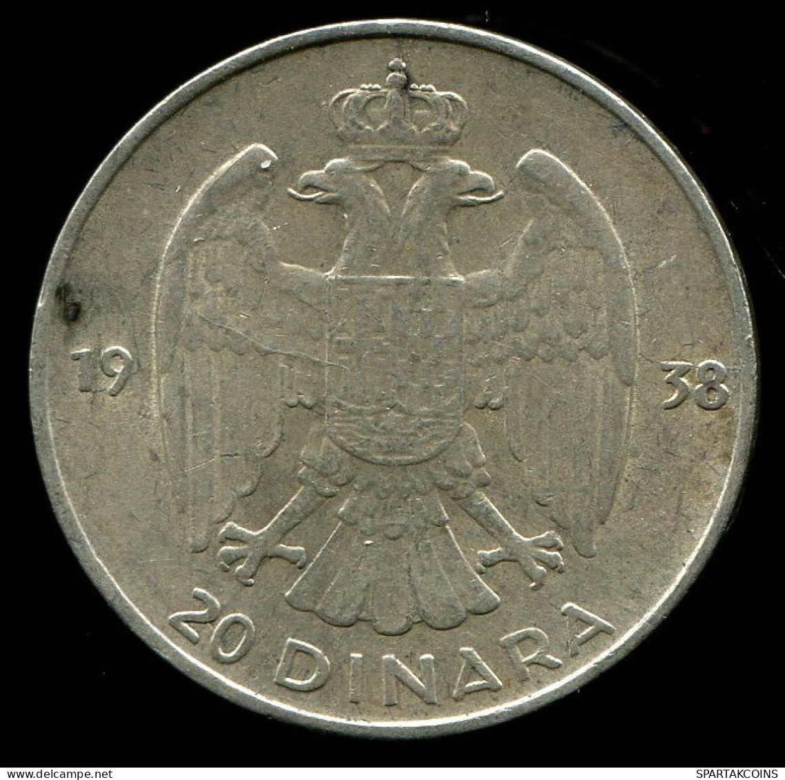 20 DINARA 1938 YUGOSLAVIA PLATA Moneda #W10398.13.E.A - Joegoslavië