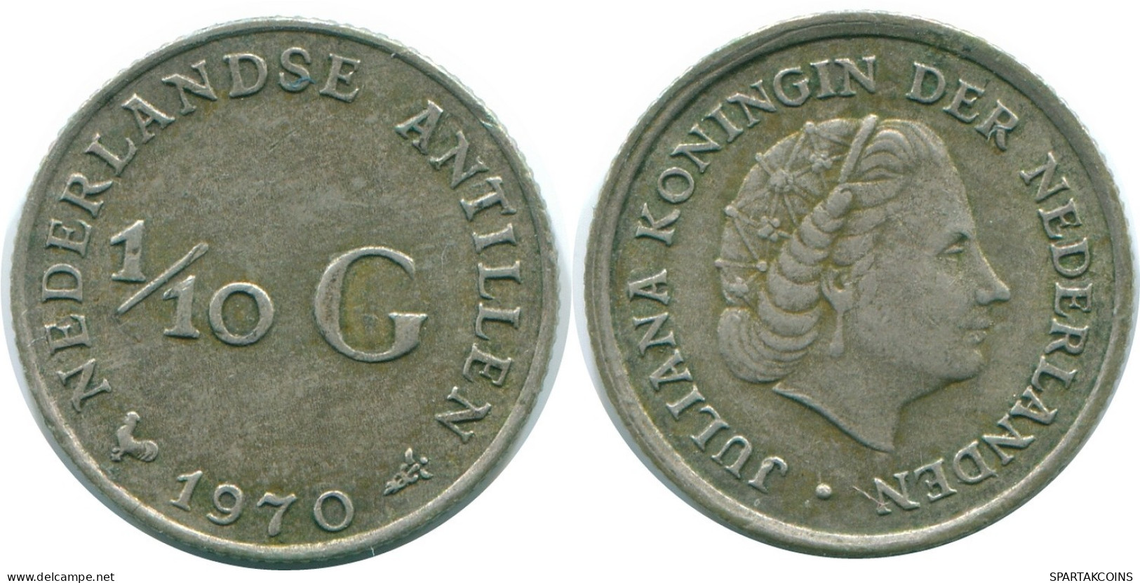 1/10 GULDEN 1970 ANTILLES NÉERLANDAISES ARGENT Colonial Pièce #NL13067.3.F.A - Antilles Néerlandaises