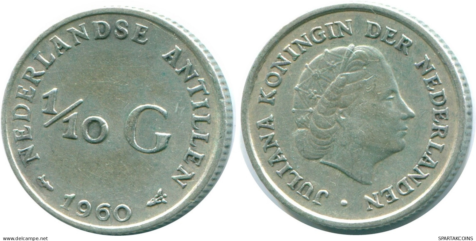 1/10 GULDEN 1960 NETHERLANDS ANTILLES SILVER Colonial Coin #NL12251.3.U.A - Antilles Néerlandaises