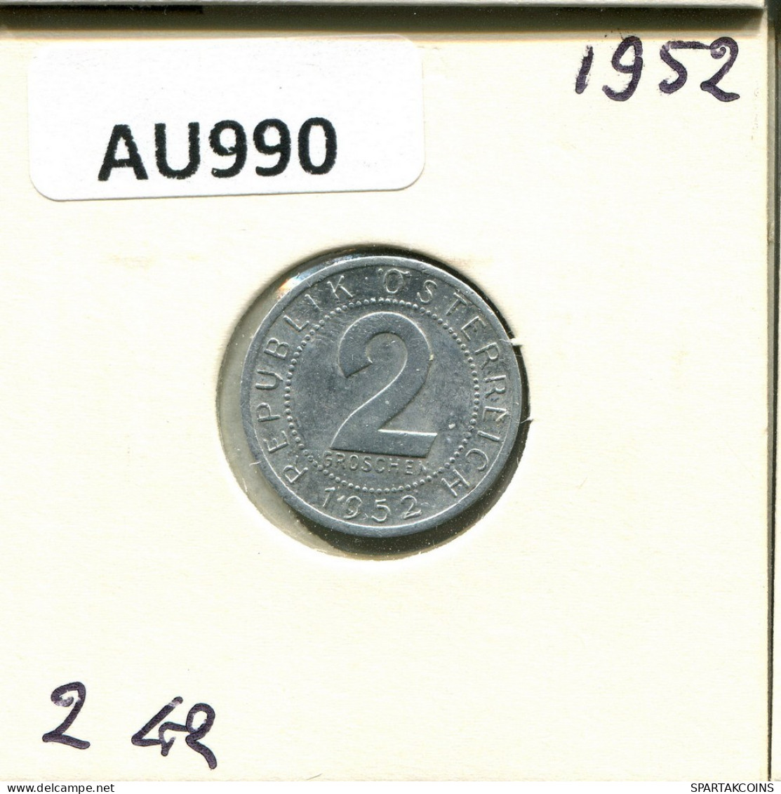 2 GROSCHEN 1952 AUTRICHE AUSTRIA Pièce #AU990.F.A - Oostenrijk