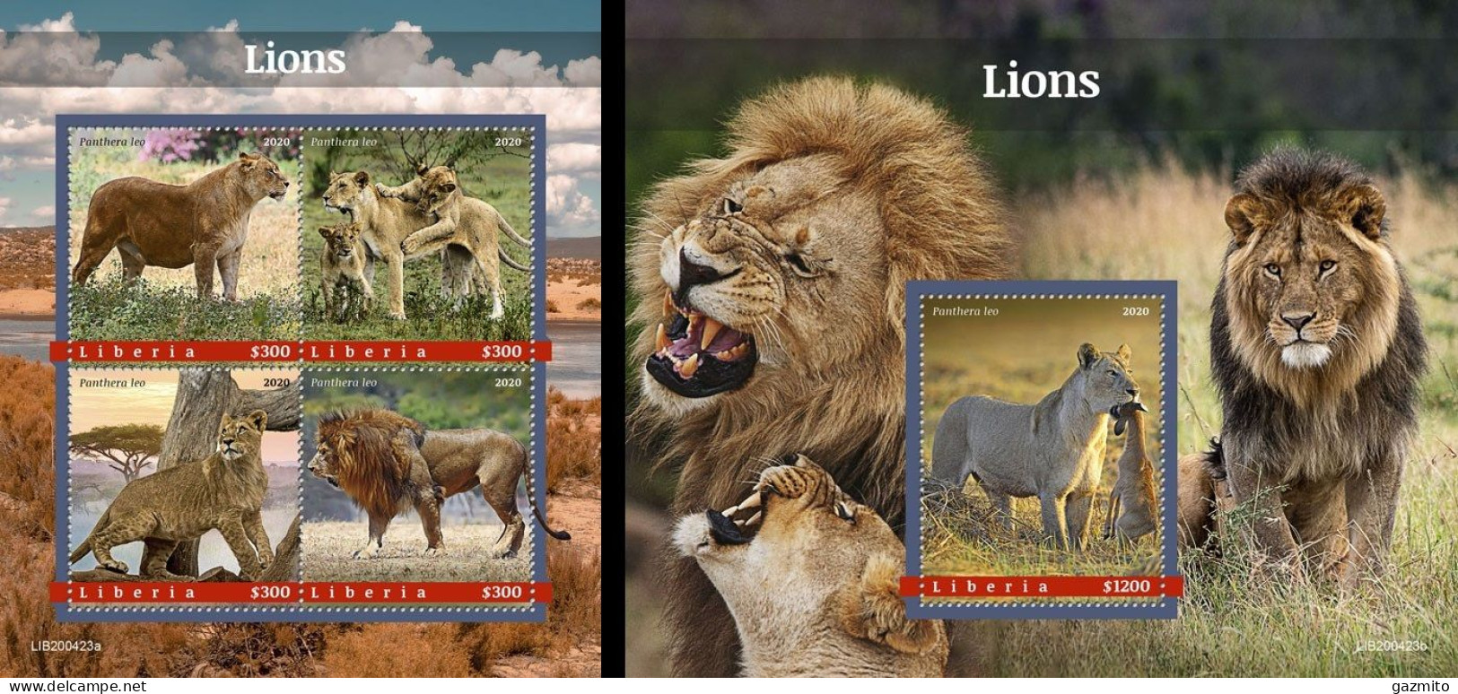 Liberia 2020, Animals, Lions, 4val In BF+BF - Félins