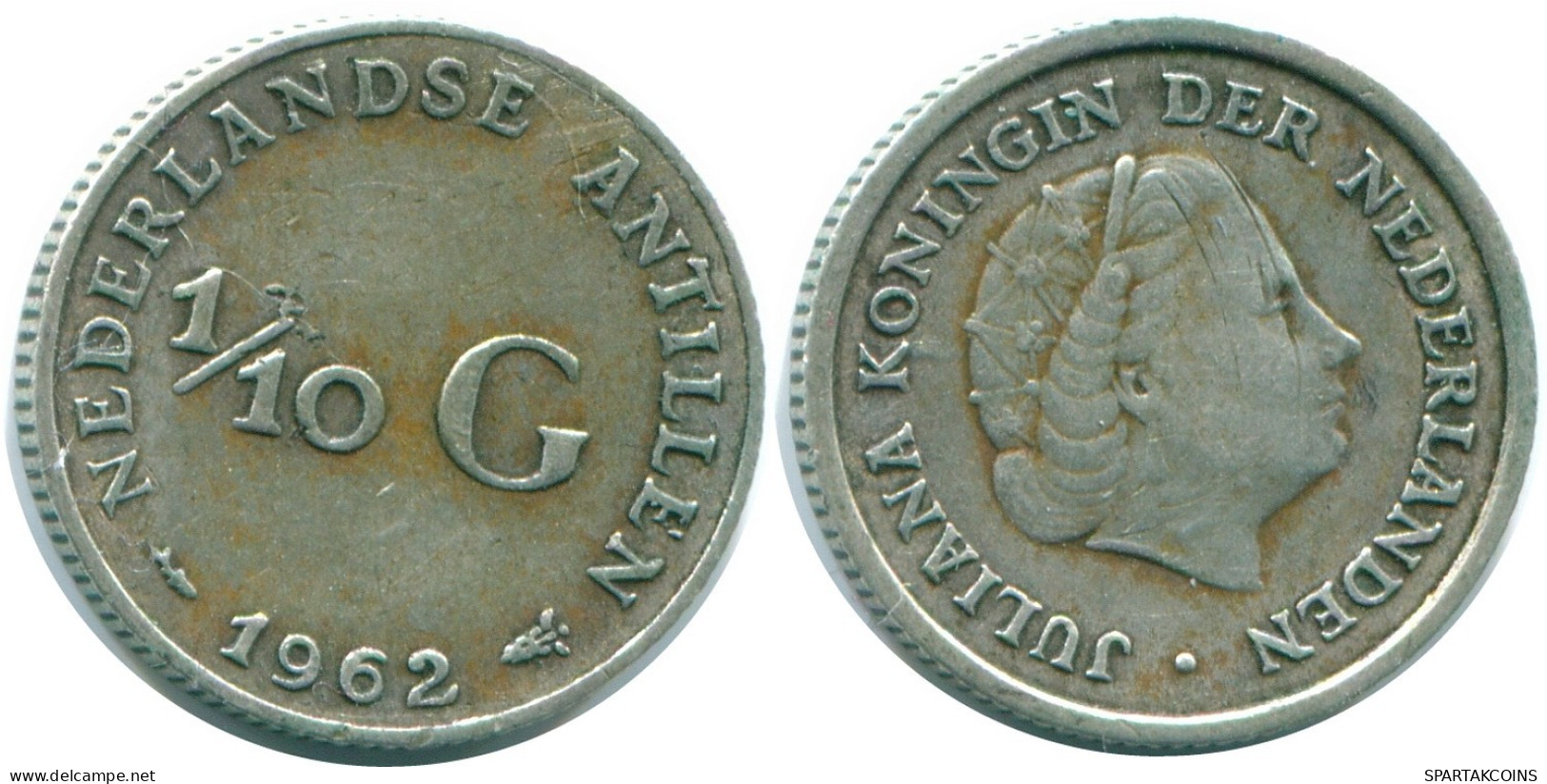 1/10 GULDEN 1962 ANTILLAS NEERLANDESAS PLATA Colonial Moneda #NL12408.3.E.A - Antilles Néerlandaises