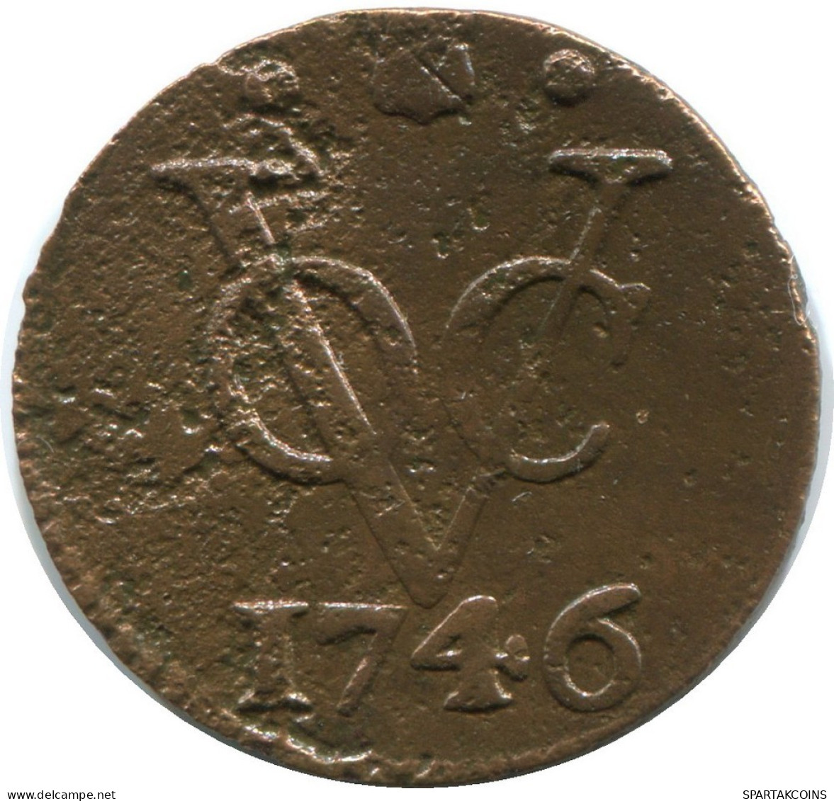 1746 UTRECHT VOC Duit NIEDERLANDE OSTINDIEN NY COLONIAL PENNY #VOC1328.12.D.A - Nederlands-Indië