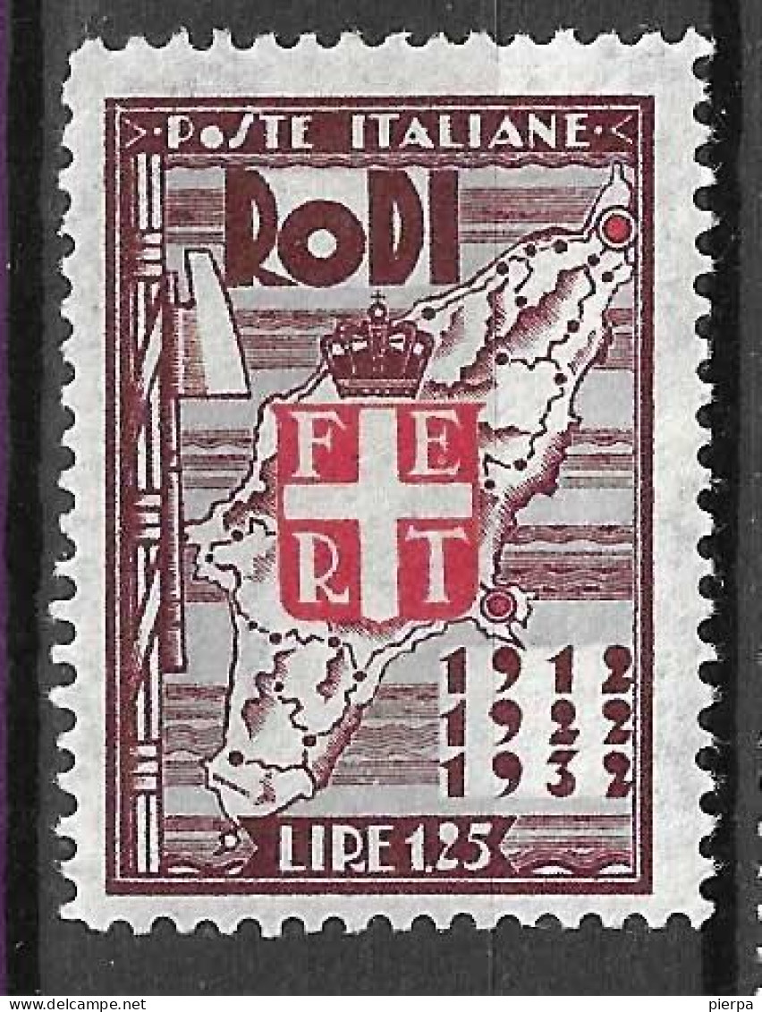 RODI - 1932 - 20* OCCUPAZIONE ITALIANA - LIRE 1,25 - NUOVO MNH**  (YVERT 45- MICHEL 129 - SS 71) - Egeo (Rodi)