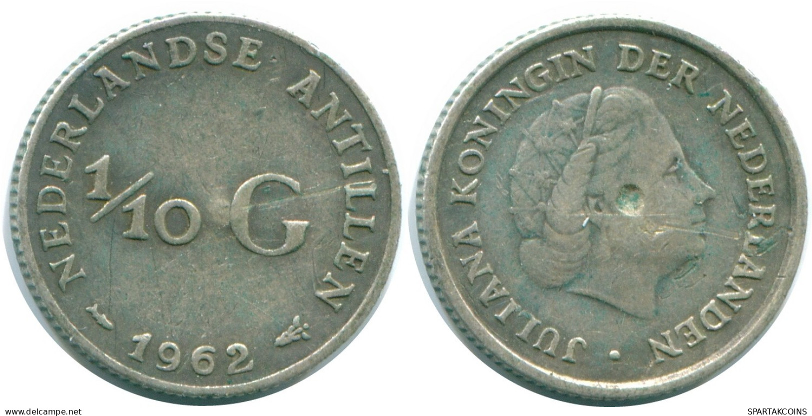 1/10 GULDEN 1962 NETHERLANDS ANTILLES SILVER Colonial Coin #NL12406.3.U.A - Antilles Néerlandaises