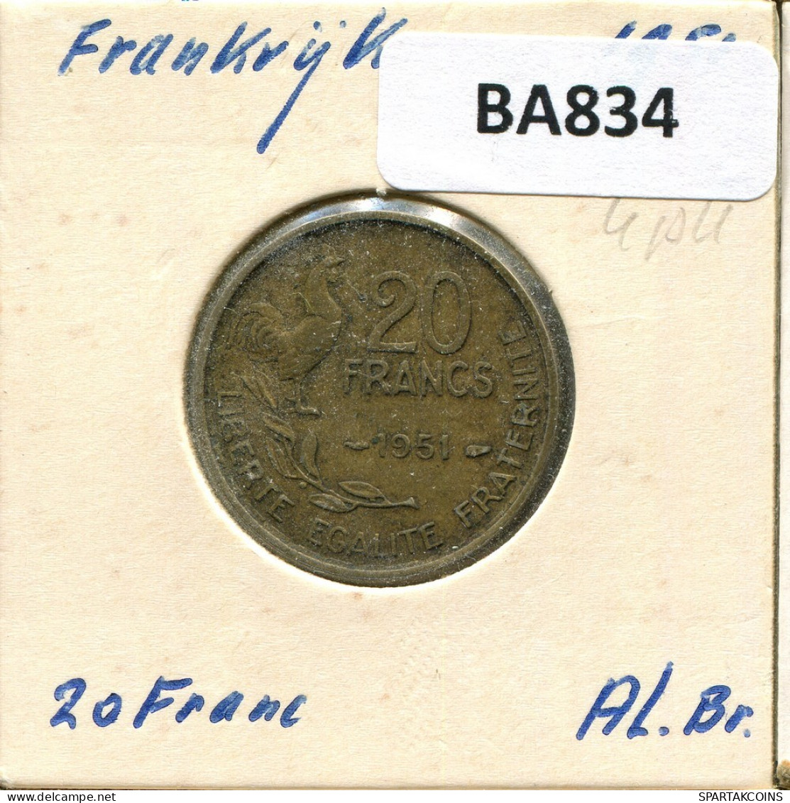 20 FRANCS 1951 FRANCIA FRANCE Moneda #BA834.E.A - 20 Francs