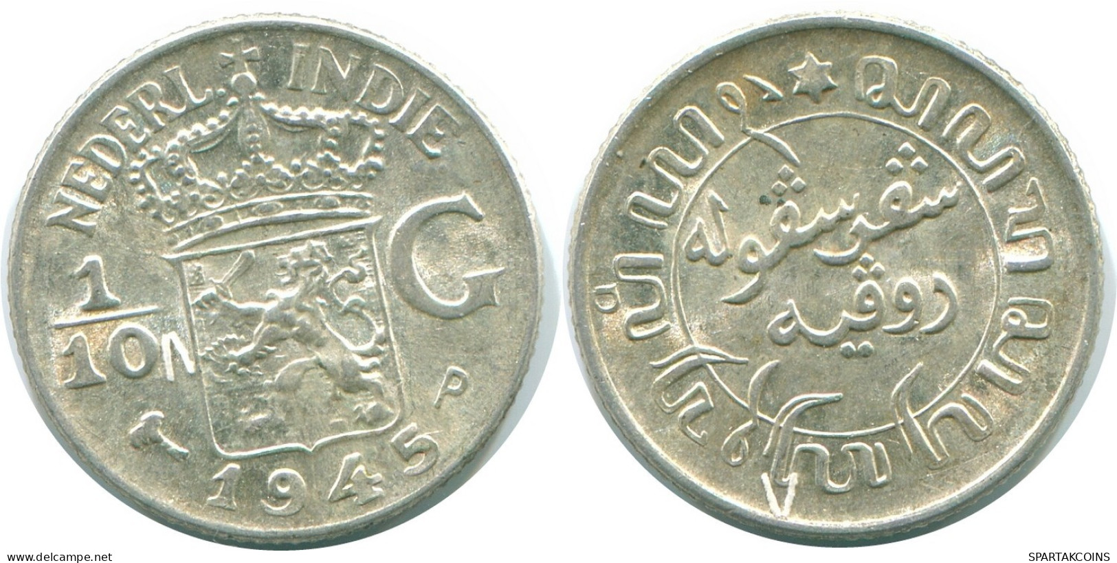 1/10 GULDEN 1945 P NETHERLANDS EAST INDIES SILVER Colonial Coin #NL14017.3.U.A - Dutch East Indies