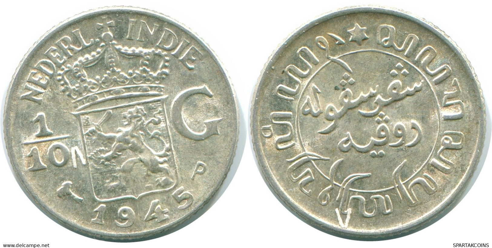 1/10 GULDEN 1945 P NETHERLANDS EAST INDIES SILVER Colonial Coin #NL14017.3.U.A - Indes Néerlandaises