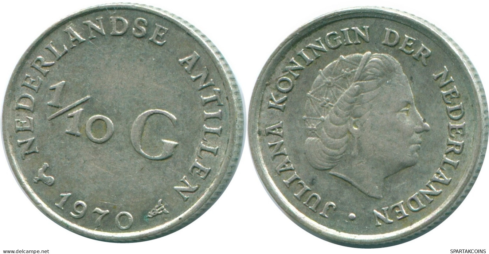 1/10 GULDEN 1970 ANTILLAS NEERLANDESAS PLATA Colonial Moneda #NL13036.3.E.A - Antilles Néerlandaises