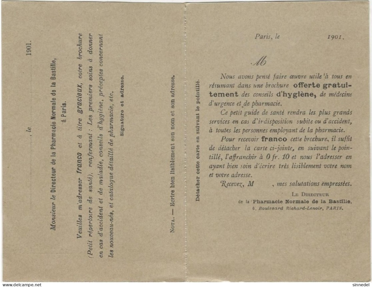 CARTE POSTALE POUR LA PHARMACIE NORMALE DE LA BASTILLE 6 BLD RICHARD LENOIR PARIS   VOIR SCAN POUR ETAT - Other & Unclassified