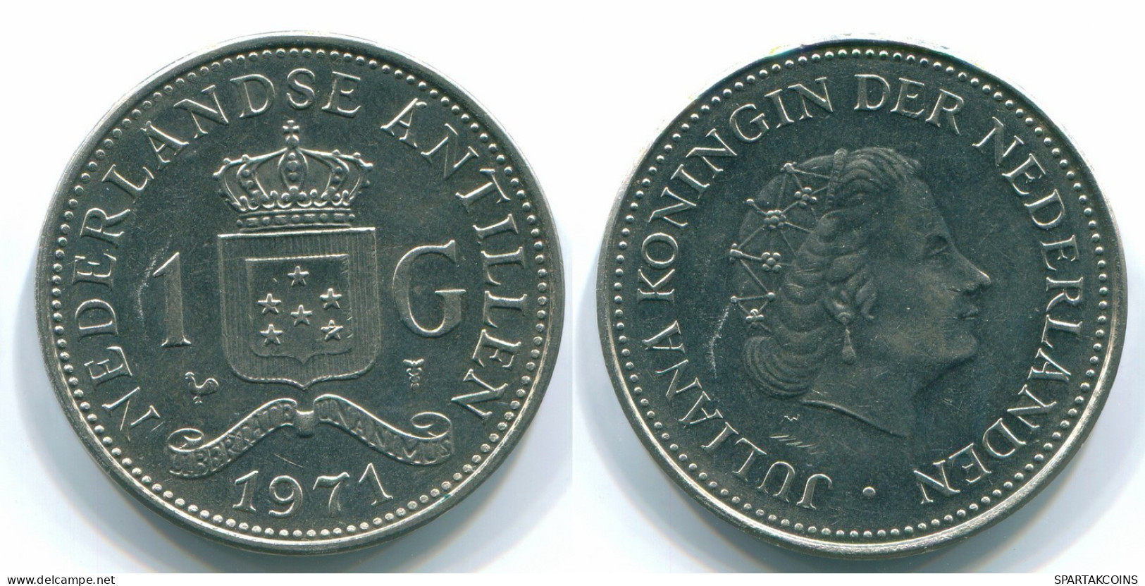 1 GULDEN 1971 NETHERLANDS ANTILLES Nickel Colonial Coin #S11951.U.A - Antilles Néerlandaises