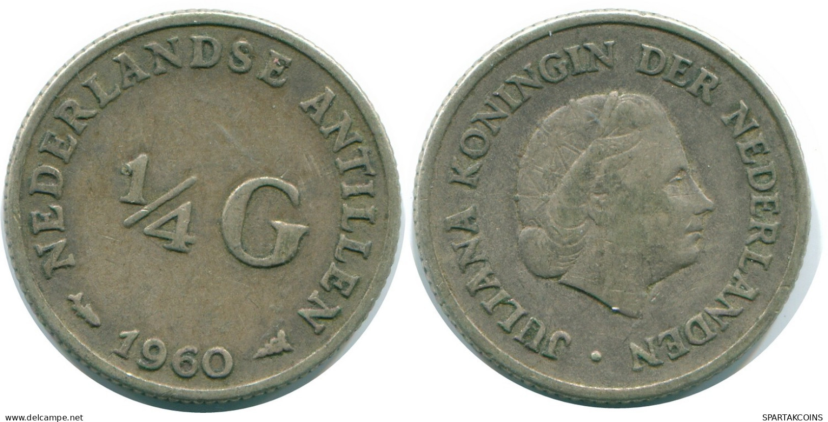 1/4 GULDEN 1960 NIEDERLÄNDISCHE ANTILLEN SILBER Koloniale Münze #NL11092.4.D.A - Niederländische Antillen